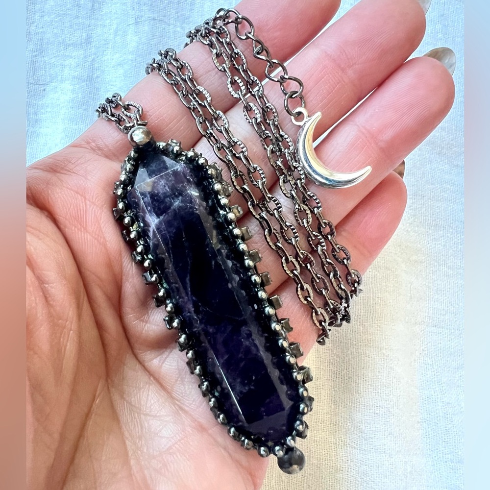 ⚡️DEEP PURPLE AMETHYST! DT Crescent Moon Necklace Pendant 3